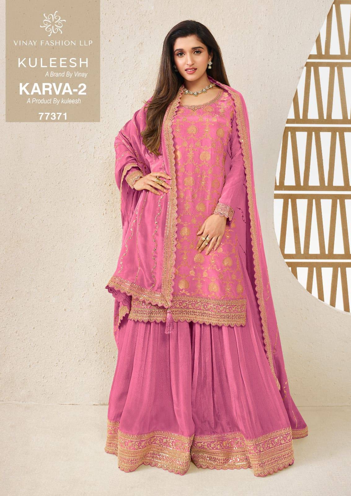 KULEESH - KARVA-2 by vinay fashion 77371 To 77376 Designer Festive Suits Collection Beautiful Stylish Fancy Colorful Party Wear & Occasional Wear EMBROIDERED VISCOSE CHINON JACQUARD Dresses At Wholesale Price